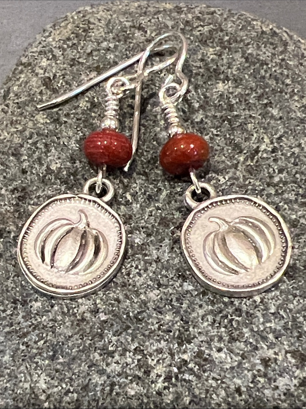Pumpkin charm sterling 925 dangle earrings Mookaite Jasper gemstones